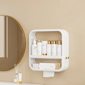 Luxury Large Capacity Plastic Makeup & Skincare Organizer No-Drill Wall-Mounted Storage Box for Kitchen Bathroom & Living Room