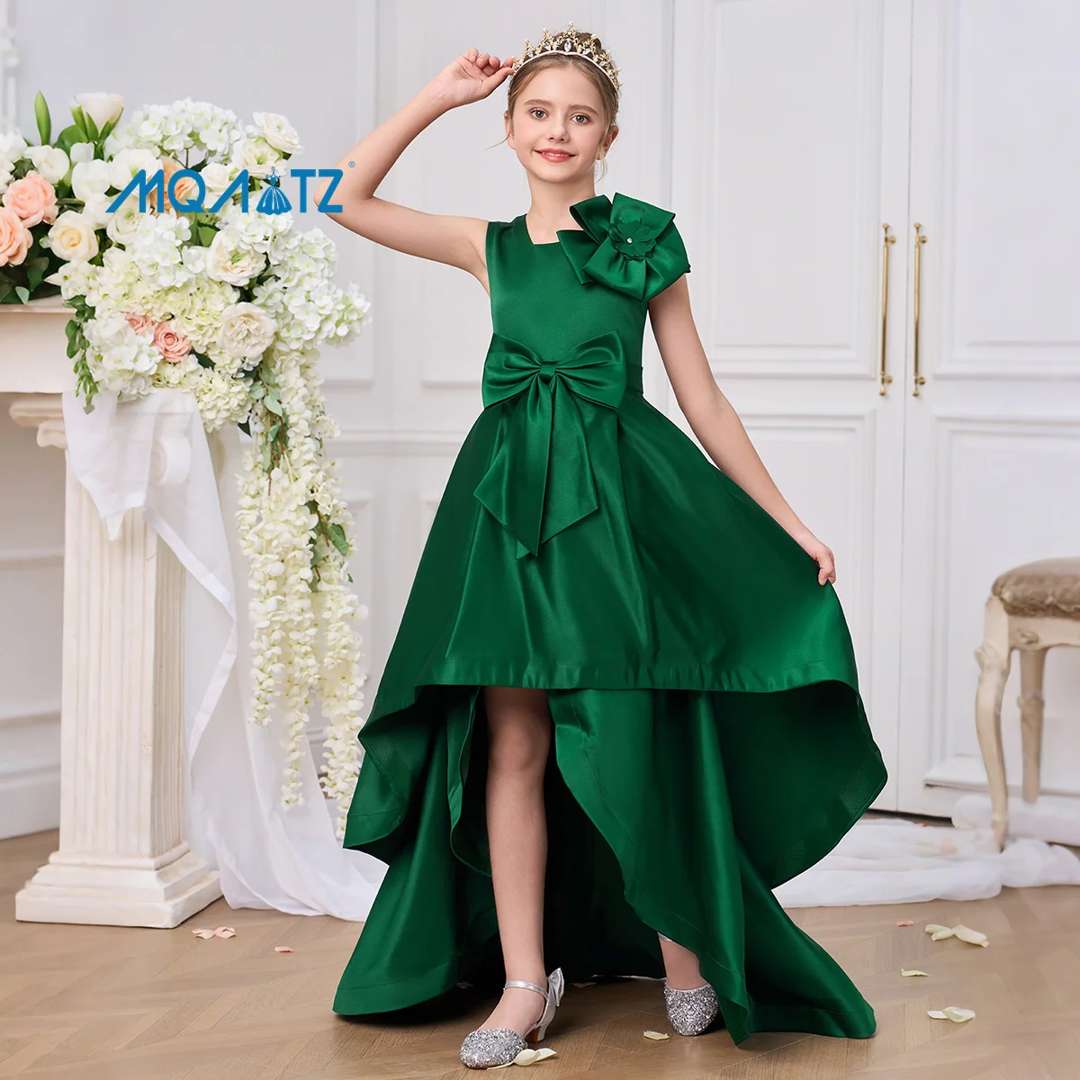 MQATZ Robe de bal Robe florale en satin pour bébé fille Princesse