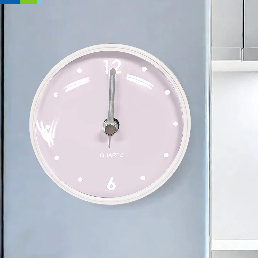 Home Decoration Mini Quartz Analog Circular ABS Bathroom Wall Clock for Living Room and Wall Suction Feature for Home Decor