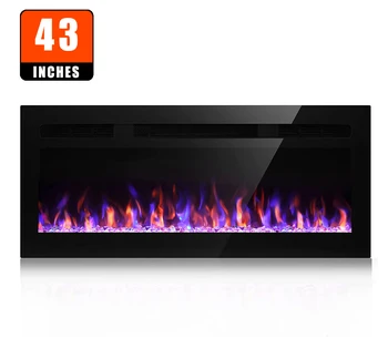 43 Inch Electric Fireplace, Recessed Fireplace Insert and Wall Mount Fireplace Heater with Remote, Adjustable Flame Color