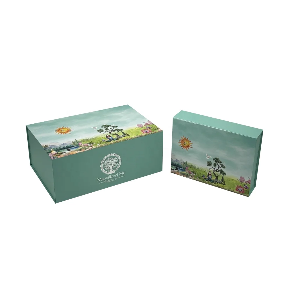 Free Design Cute High Quality Green Magnet Folding Box luxury  T-shirt paper gift storage packaging box