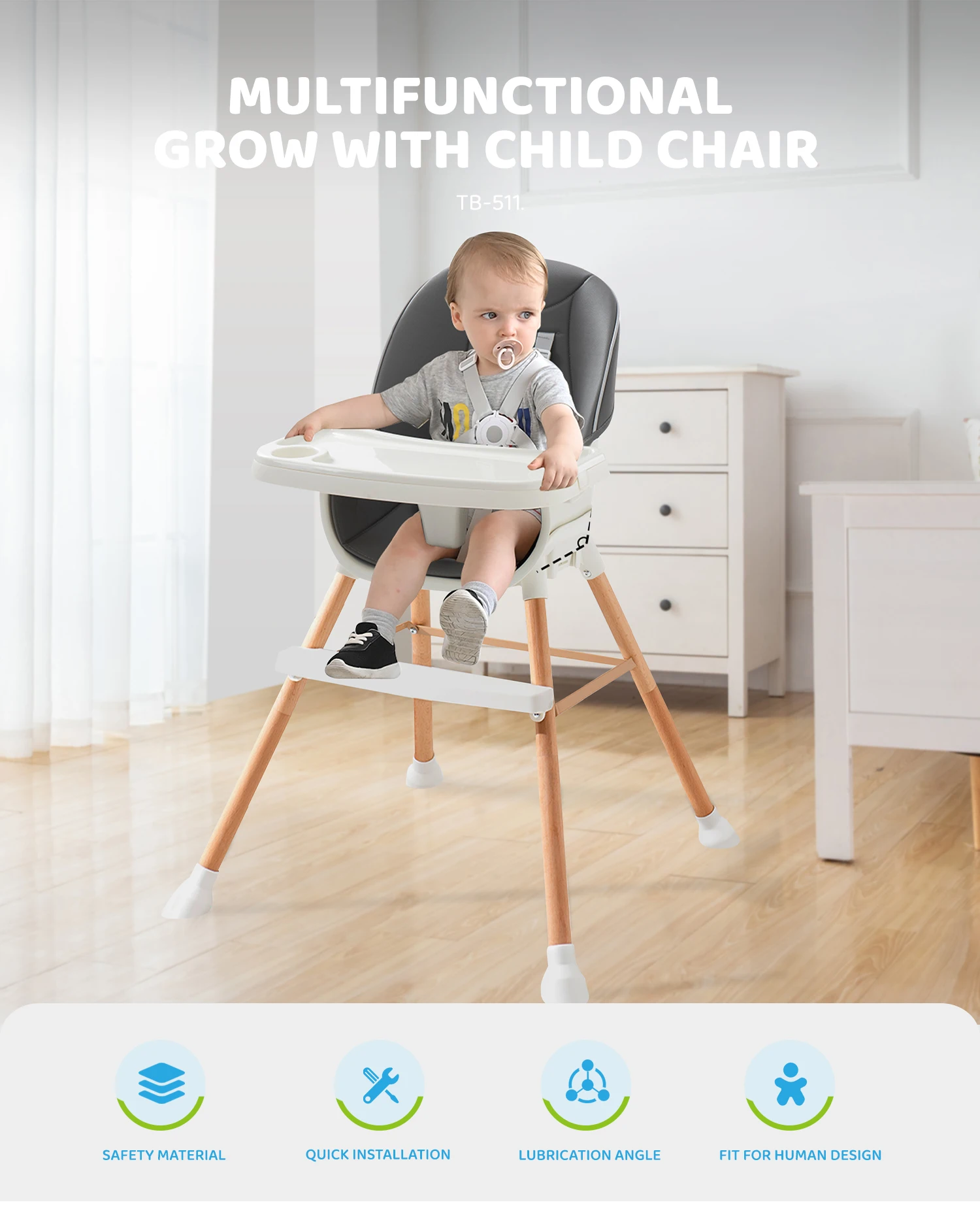 Multifunctionial Portable 5 In 1 Detachable Wooden Bar High Dining High