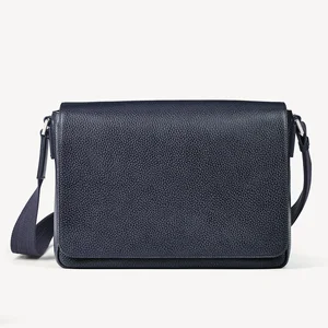 Custom Logo Pebble Leather Navy City Men's Flap Crossbody Shoulder Messenger Bag for Men