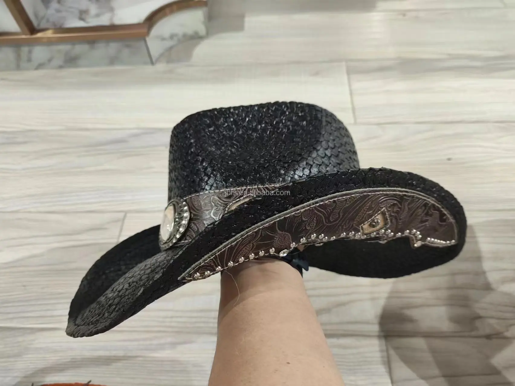 High Quality 58cm Straw Cowboy Hat for Women Handmade  display picture 3