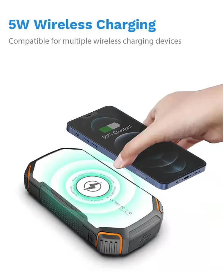 High Capacity 20000 mAh Waterproof Phone Charger Wireless Solar Power Bank 20000mAh High Capacity Wireless Solar Power Bank 20000mAh Waterproof Portable Fast Charger