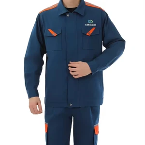 Navy Blue Breathable Anti-Static Workwear CVC Coverall Jacket and Pant Uniform Suit