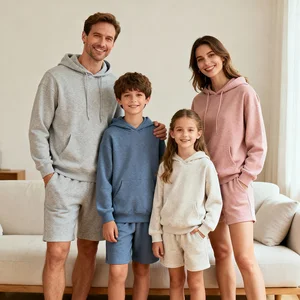 Factory Comfort Fit Thermal Moisture-Wicking Solid Color Pullover Hoodie Jogger Sweat Shorts Kangaroo Pocket Hoodies Pullover