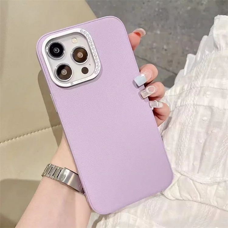 Custom LOGO Metal Lens Frame Shockproof Armor Leather Phone Case for iPhone 16 15 14 13 12 11 Pro Max