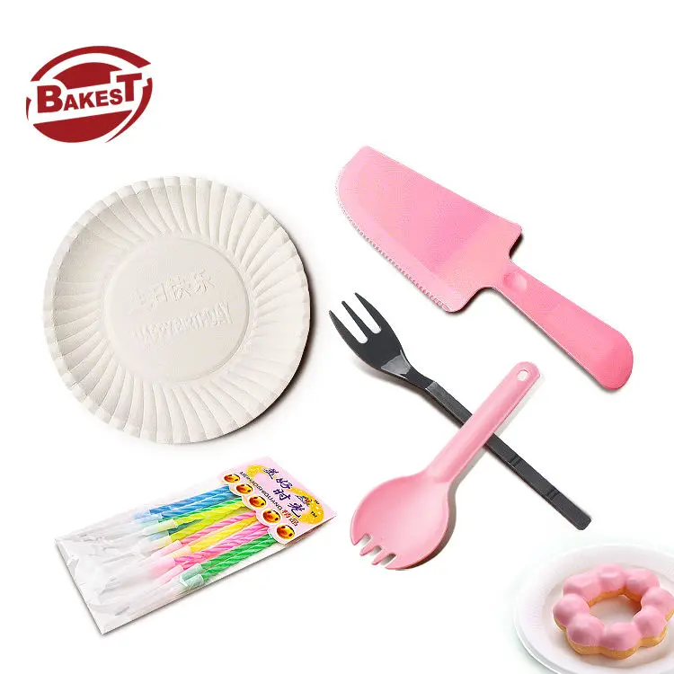 Disposable Birthday Cake Cutlery Tray Individual Packaging Baking Mousse Drop Tray Cutlery Cake Tools Party Tableware Set