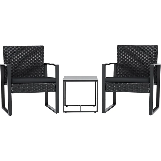 HOMECOME Luxury Outdoor Furniture 3-Piece Modern Design Balcony Lawn Bistro Set Rattan Steel Table & Chair Resistant