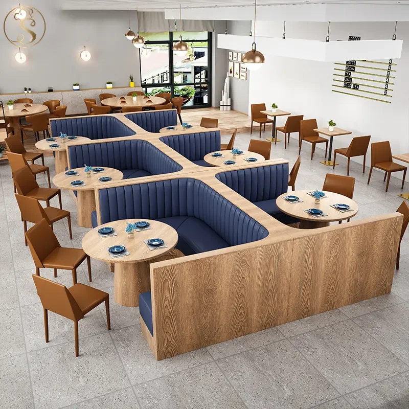 Modern Upholstered Cafe Hotel Booth Seating Leather Wood Restaurant