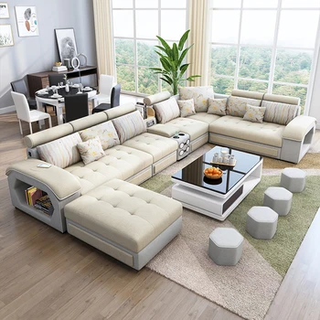 Guandong Factory Sales Wholesale U Shaped Leather Fabric Living Room ...