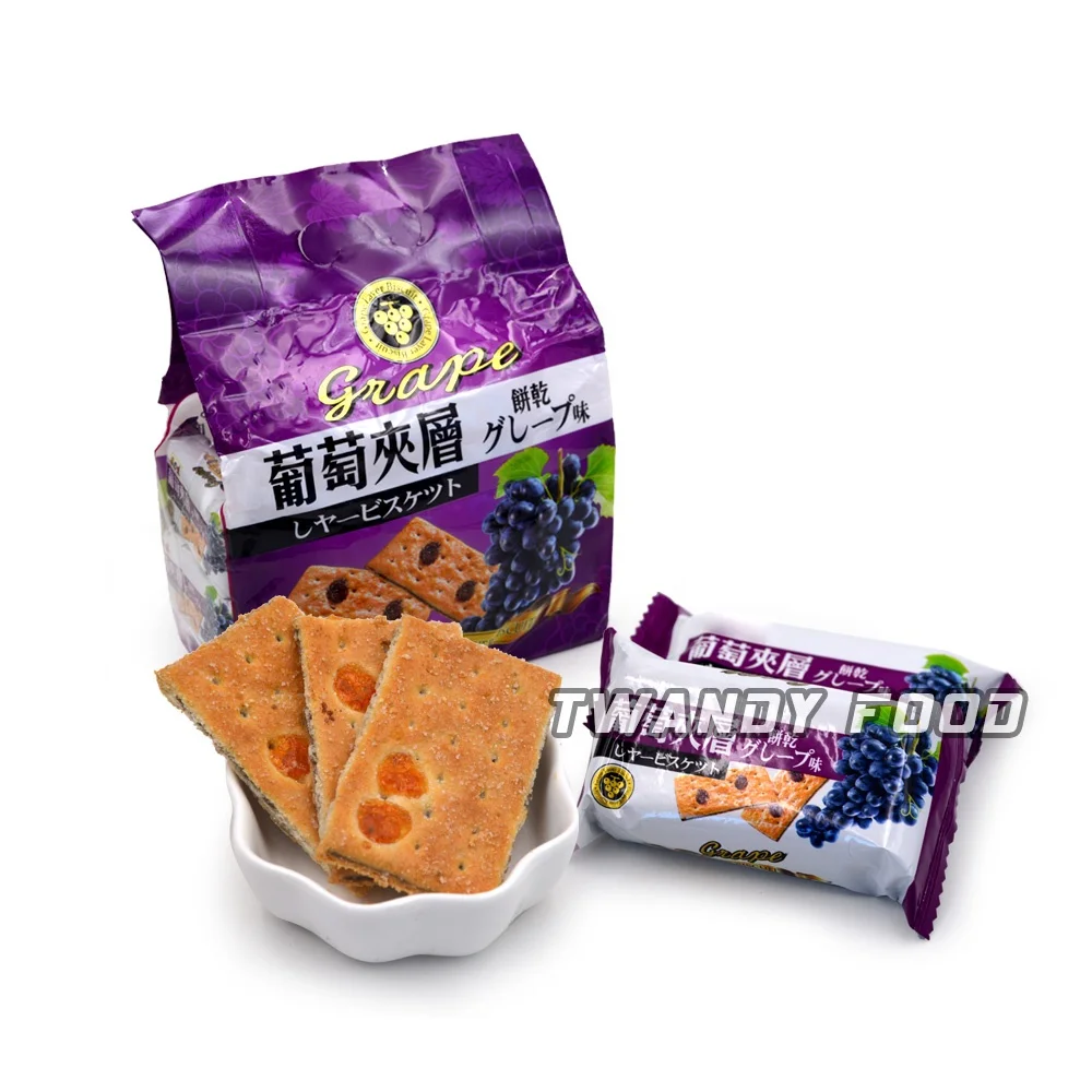 Cheap Biscuits Crisp Layer Grape Flavor Jam Biscuit With Dried Grape Layer Biscuit