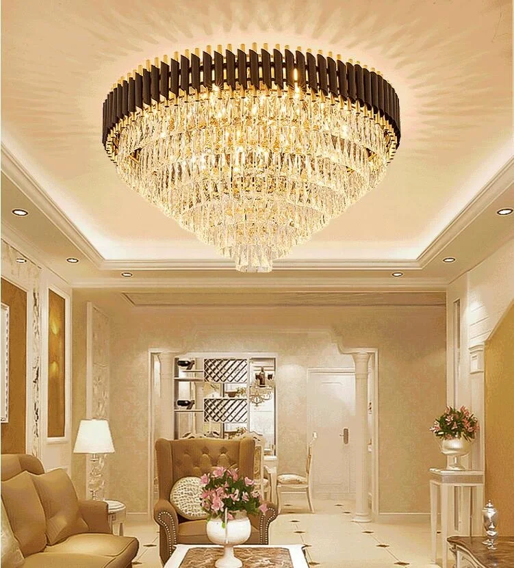 Small Round Crystal Ceiling Chandelier Lights With  Black Metal Parts