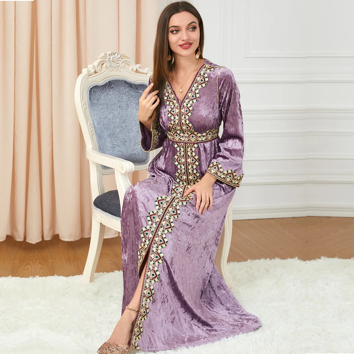 Shop Our 2025 Luxurious Purple Velvet Embroidered Abaya