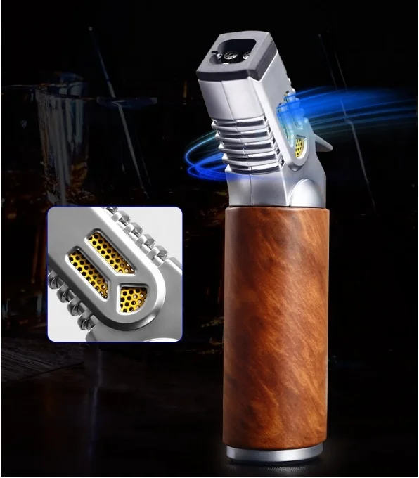 Powerful Windproof 4 Jets Torch Butane Gas Lighter Outdoor BBQ Cigar Jet Flames Blow Torch Lighter Custom Logo With Safe Lock