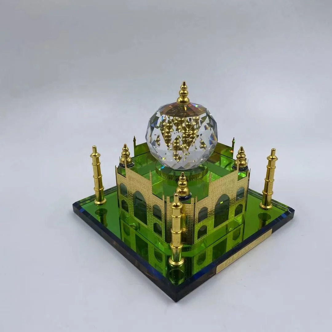 HIGH QUALITY Gold Plated Crystal Glass Taj Mahal Model Indian Tourist Souvenirs Gifts
