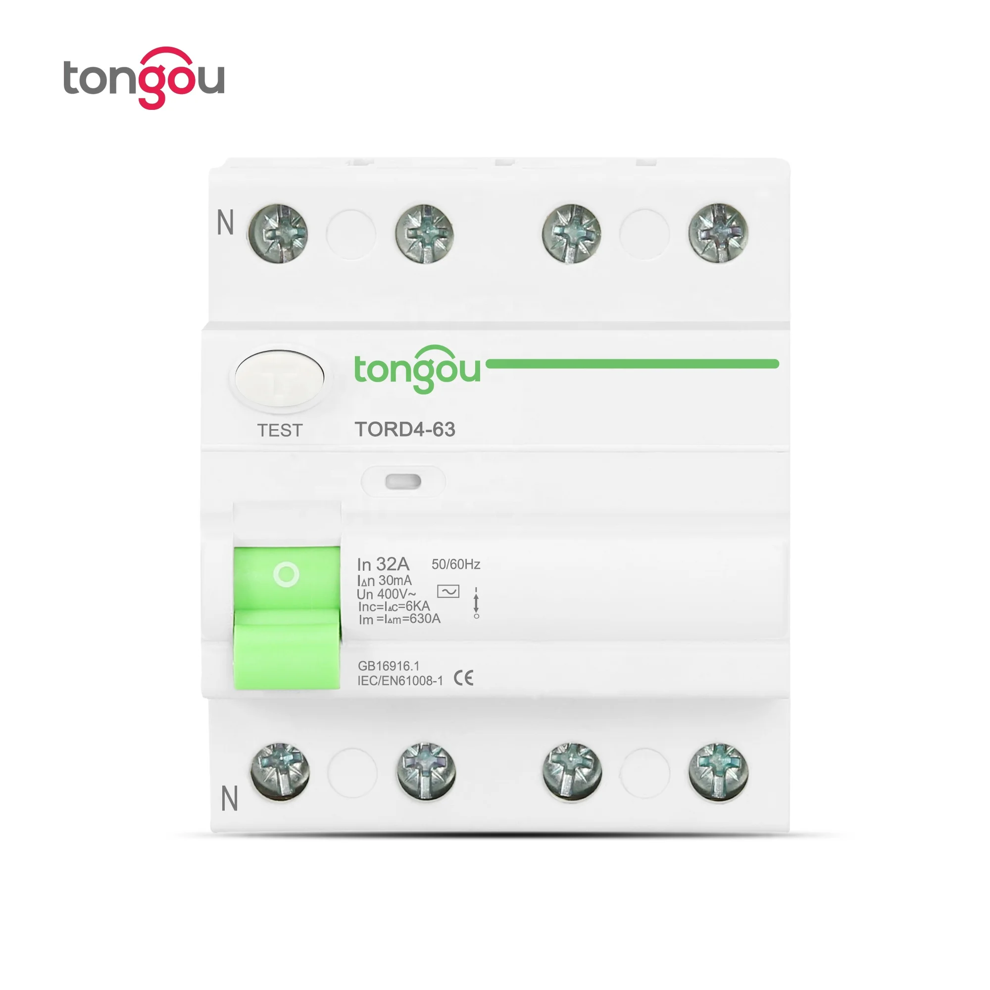 For TONGOU Miniature Circuit Breaker AC Type RCCB Electromagnetic Residual Current 4-Pole 16A/25A/40A/63A RCD 10mA/30mA/100mA/30