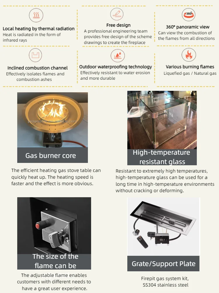 Rectangular Rattan Gas Stove, Steel, Fire Pit - detail 6