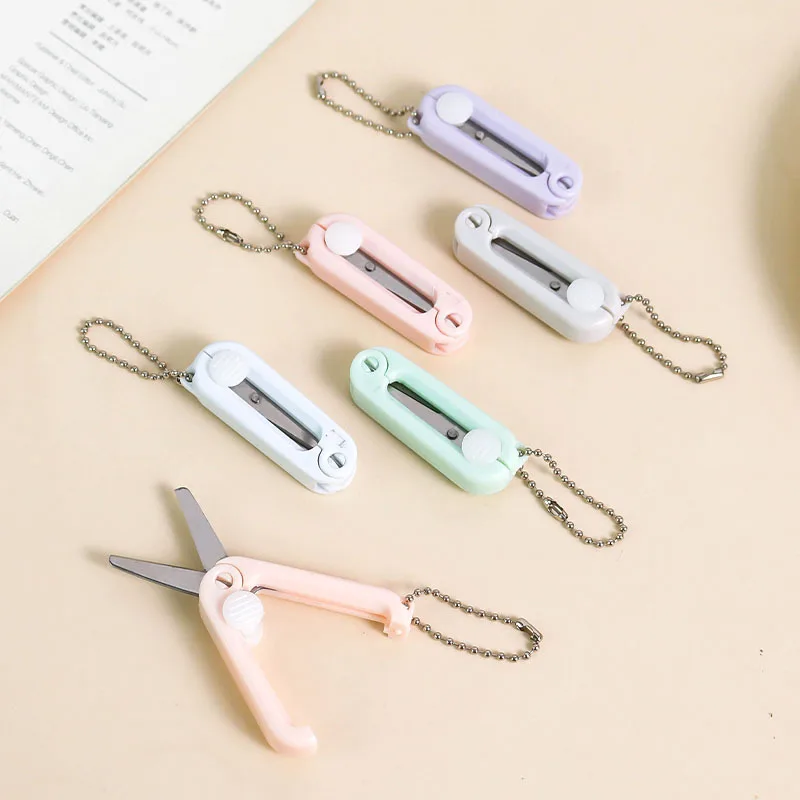 Small Scissors Foldable Mini Cutting Shears Folding Shear Keychain for Kids DIY