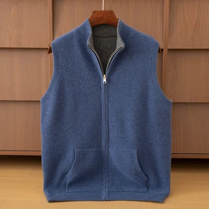 Men's Winter Vest Sleeveless Stand Collar Breathable Anti-Pilling Quick Dry Knitted Wool Liner Cashmere Jacket Zipper Front Logo