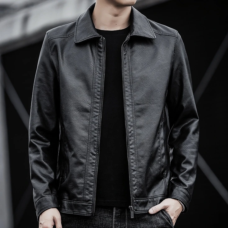 Men's Leather Jacket Motorcycle Style Loose Fit Pu Leather Coat_voghion.com