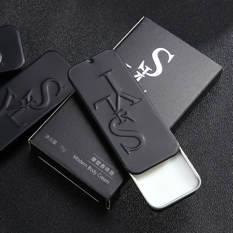 Wholesale Custom Printing Black Emboss Solid Natural Perfume Container Lip Balm Mint Rectangle Sliding Lid Tin