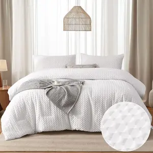 Weave Comforter Set Waffle Seersucker Checkered Comforter with 2 Pillowcases Soft Microfiber Puckering Bedding Set