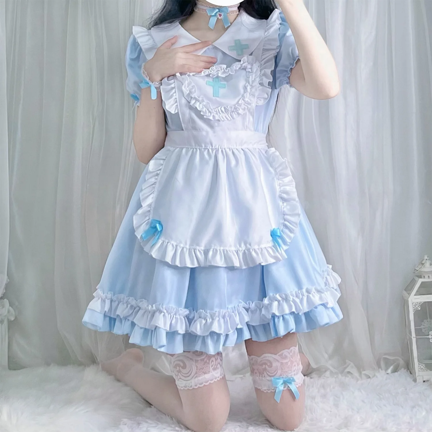 Cosplay Maid Costume Anime Cream Sweetheart Pink Lolita Dress Cute Girl  Maids Wear Uniform Short-sleeve Nurse Costumes Dresses