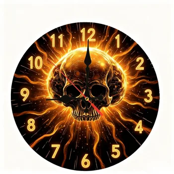 Modern Skull Wall Clock Personalized Wood Round Home Living Room Decoration Clock Hell Demon Death Design