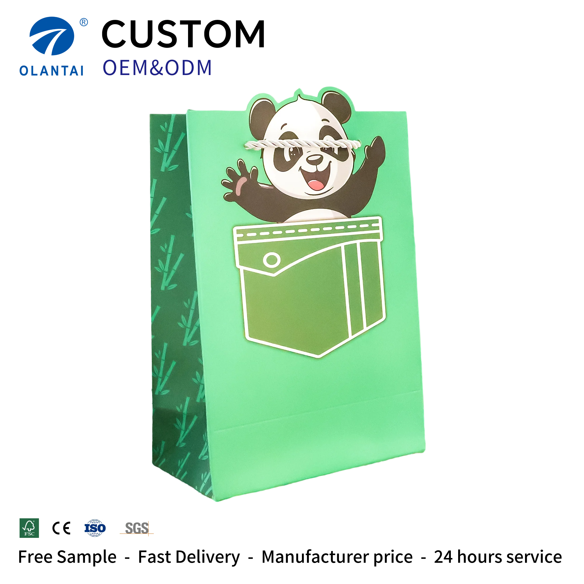 Recyclable Durable Kraft Paper Gift Bag Classic Style Ribbon Handle Offset Printed Custom Glossy Lamination Logo Handmade Snacks