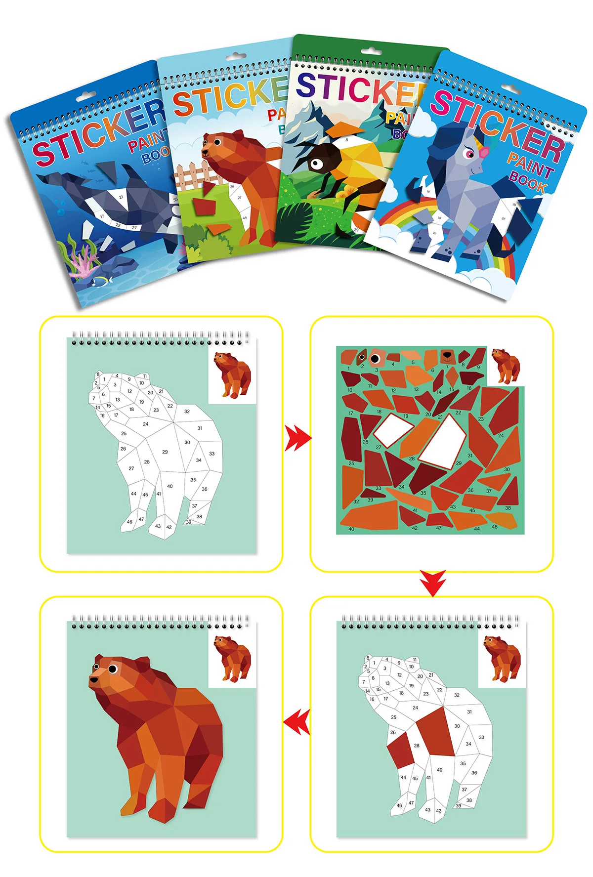 product custom digital printing childrens diy paint gift travel toy mosaic collage cartoon hardcover focus coil sticker book by number-1