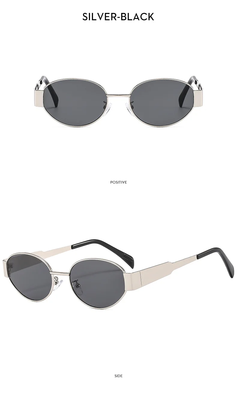Nuevas gafas de sol de metal con marco ovalado, gafas de sol de alta calidad, logotipo personalizado, gafas de sol para exteriores para hombres y mujeres