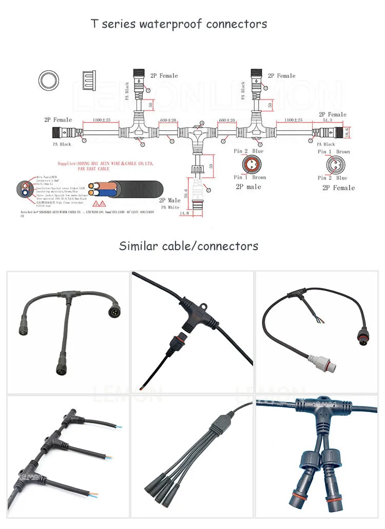 T Type 3 Way 2 3 Pin Waterproof Electrical Connectors IP68 For Lighting Solutions