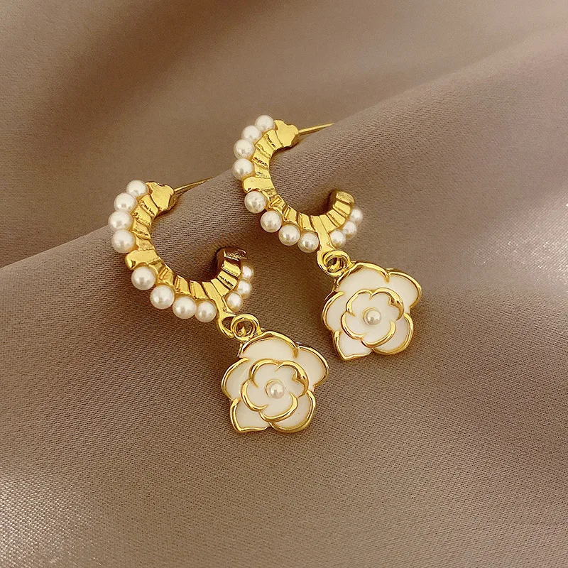 Women Accessories Jewelry Gold Retro Metal Bow Flower Earrings ...