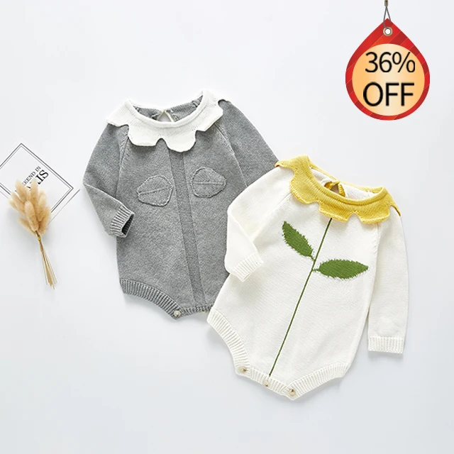 Petal Shape Collar Baby Vintage Long Sleeves Romper Baby Knitted Romper
