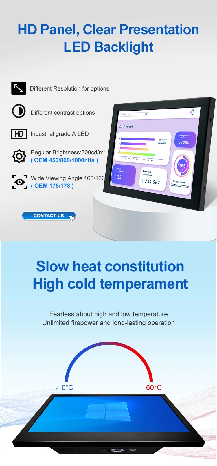 Custom Industrial IPS Touch Screen Monitors 10-23 Inch Capacitive Touchscreen LCD Display with Built-in Speaker for Desktop