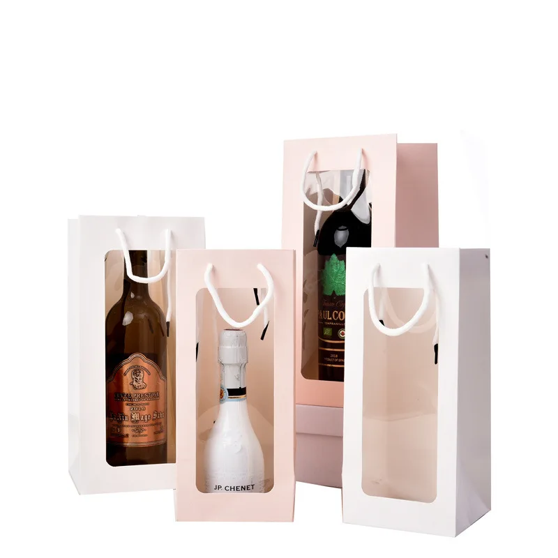 Wholesale Custom Design Printing Hand-held Wine Gift Packaging Bag Paper  Kraft Red Wine Bags for Wine Bottles