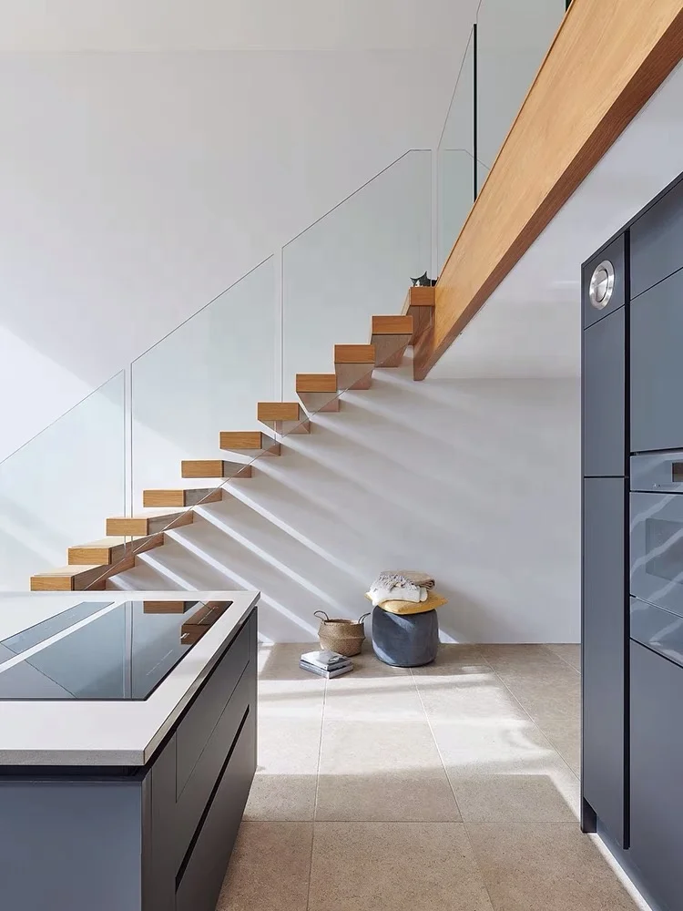 Foshan Stair Railing Invisible Stringer Wood Tread Circular Floating Stairs