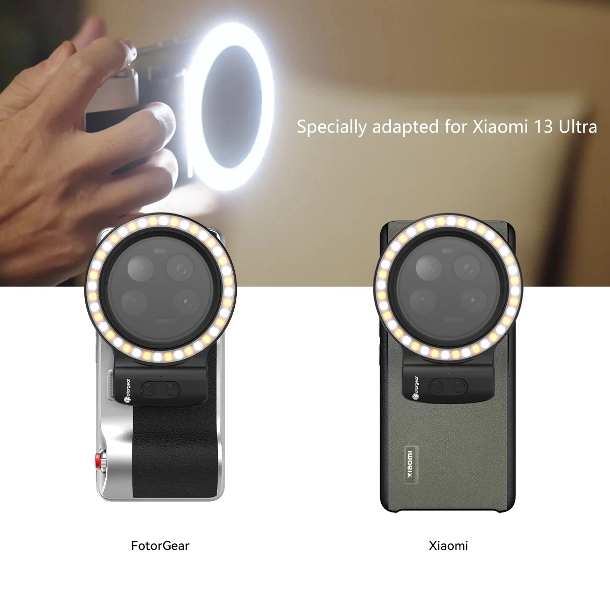 Fotorgear Mini Circular Fill Light for Xiaomi 13 Ultra Portable Mobile Phone Fill Light for Live Photography Selfies