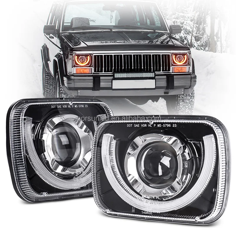 Faro Delantero LED 5x7 Pulgadas Para Jeep Cherokee XJ - 55W, Alto/Bajo, Halo, Resistente Al Agua IP67
