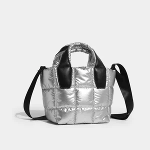 Custom Logo Portable Lightweight Quilted Puffer Tote Bag Women Shoulder Nylon Fluffy Casual Handbag Puffer Cross Body Sling Bag