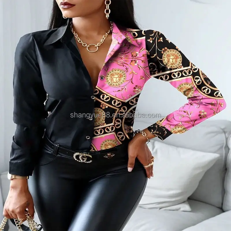 Solid Color V-Cut Double Layered Buttoned Retro Long Sleeves Blouses