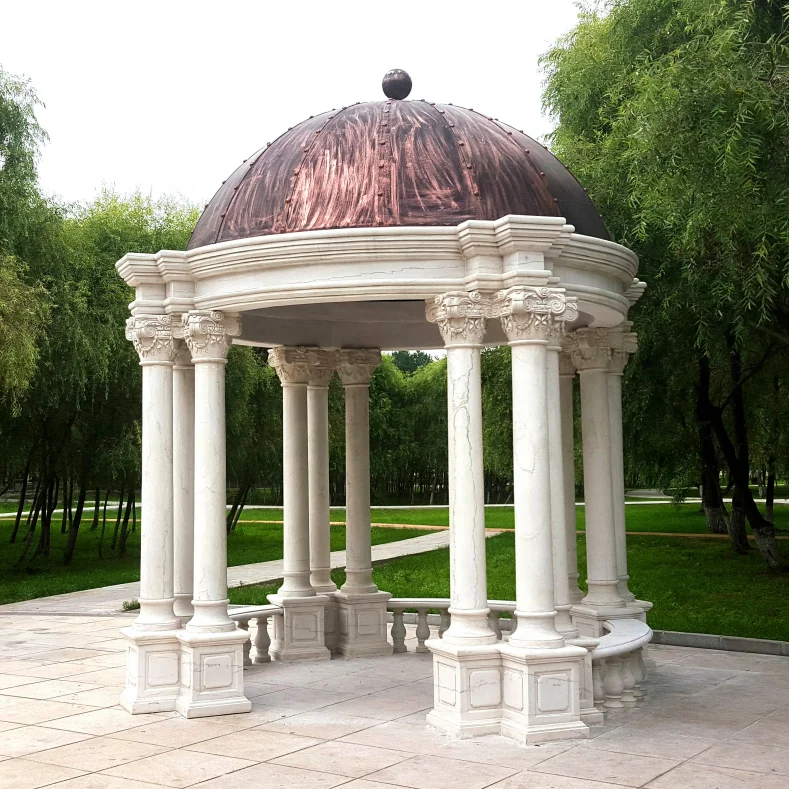 Solid Roof Decorative Carved Natural Stone Dome Gazebo for Garden China