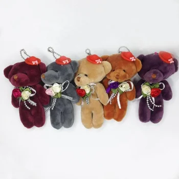 factory wholesale 12CM small plush teddy bear with flowers and hat cute stuffed teddy bear plush gift toy
