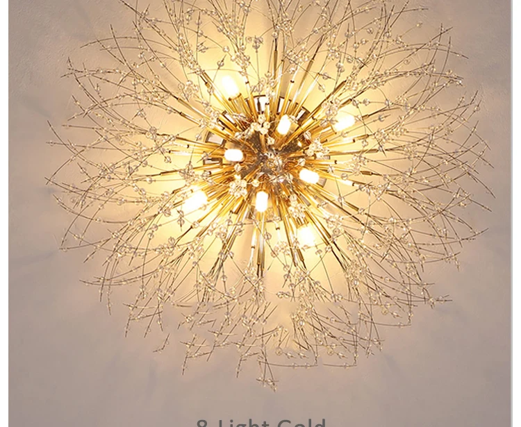 Sputnik firework chandelier, LED crystal modern ceiling light fixtures 8 Lights pendant light stainless steel ceiling lamp