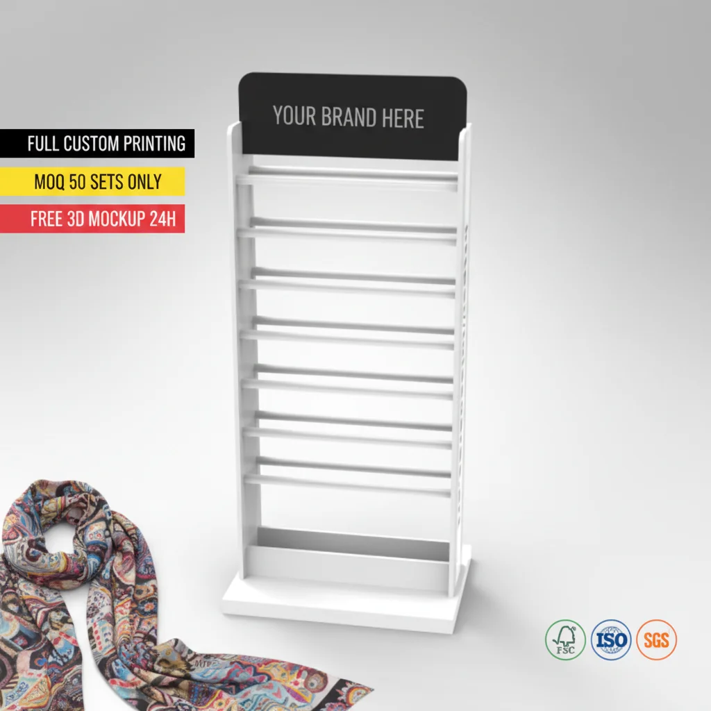 Custom Floor Wooden Scarf Holder Stand Apparel Rack Accessories Display Rack for Retail Boutique Store