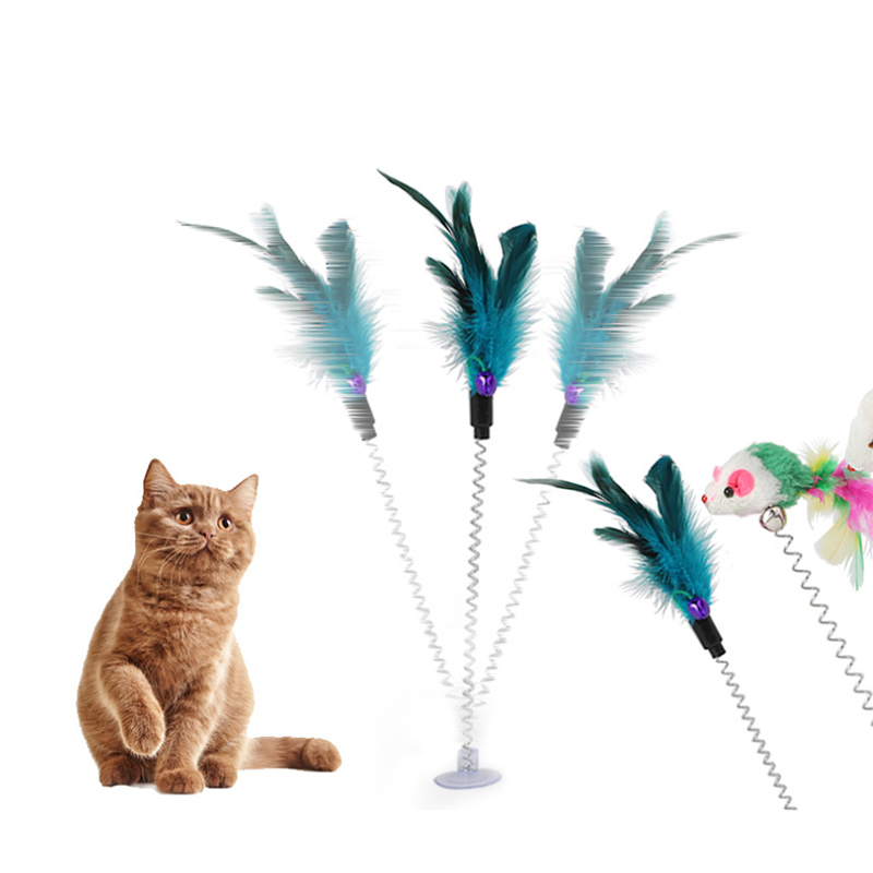 
 Китай, оптовая продажа, плюшевая игрушка, красочная присоска с колокольчиком, весенней мышью, перьями, игрушка для кошек  