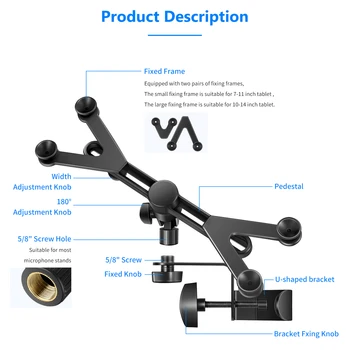 Neewer 7-14 Inches Adjustable Tablet Holder Mount and 360 Degree Swivel Clamp for Microphone Stand IPad,iPad Pro,iPad Air Google detail image