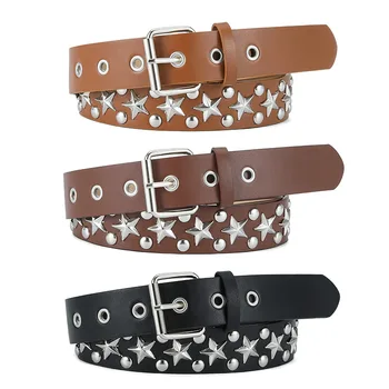 Y2K Star Studded Rivet Belt - Punk Rock Metal PU Leather